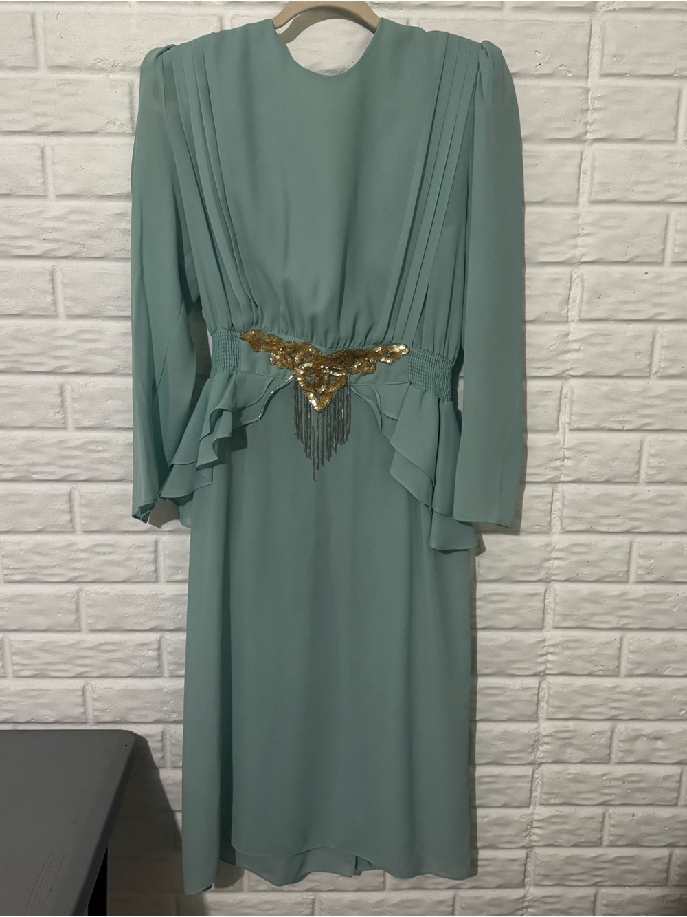 Vintage Beaded Chiffon Dress Women’s 10 Mint Green Hollywood Monica Richards